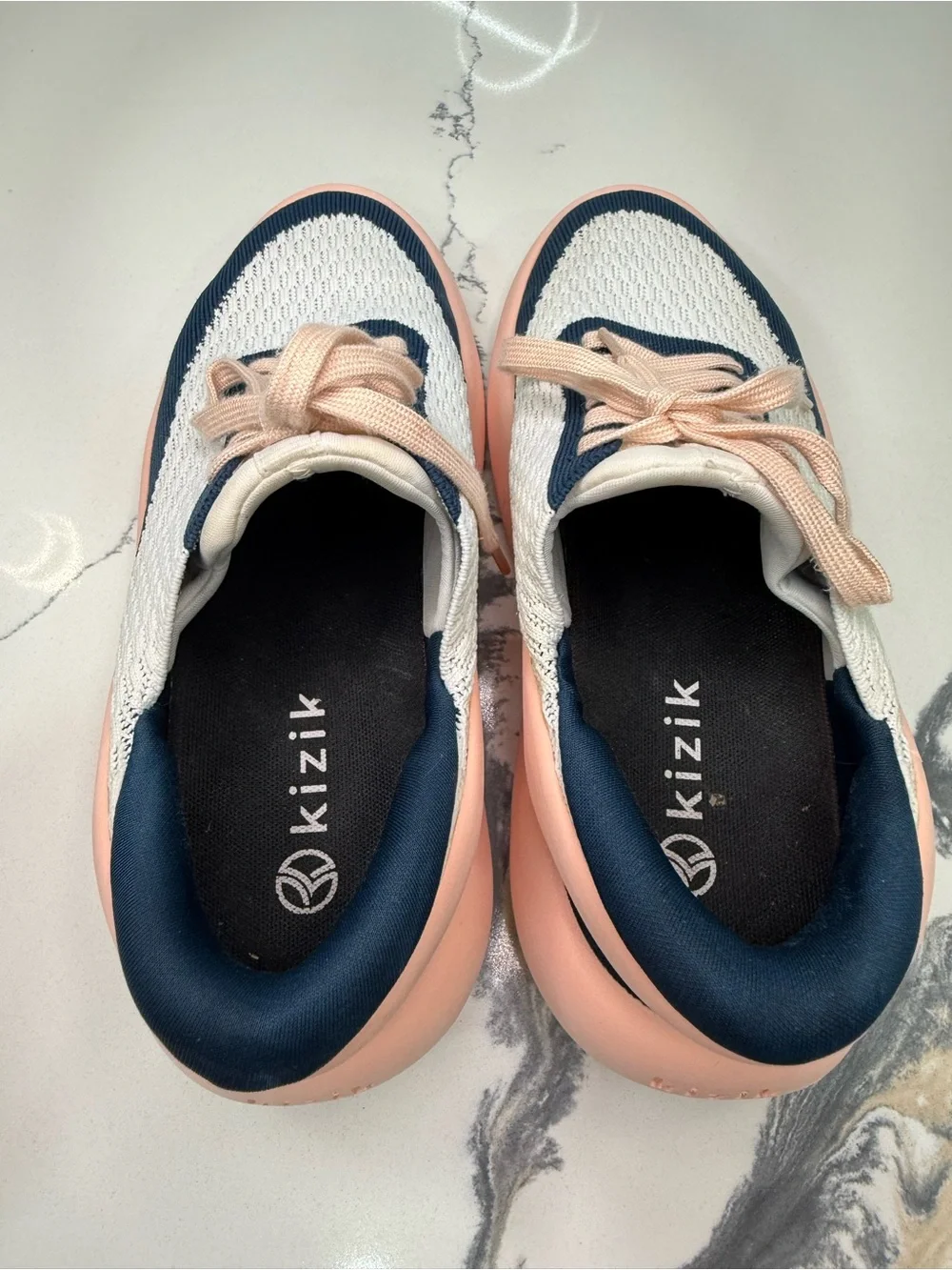 Kizik Athens Shoes Mens Size 6.5 Womens 8 White Navy Pink Sneakers Slip On